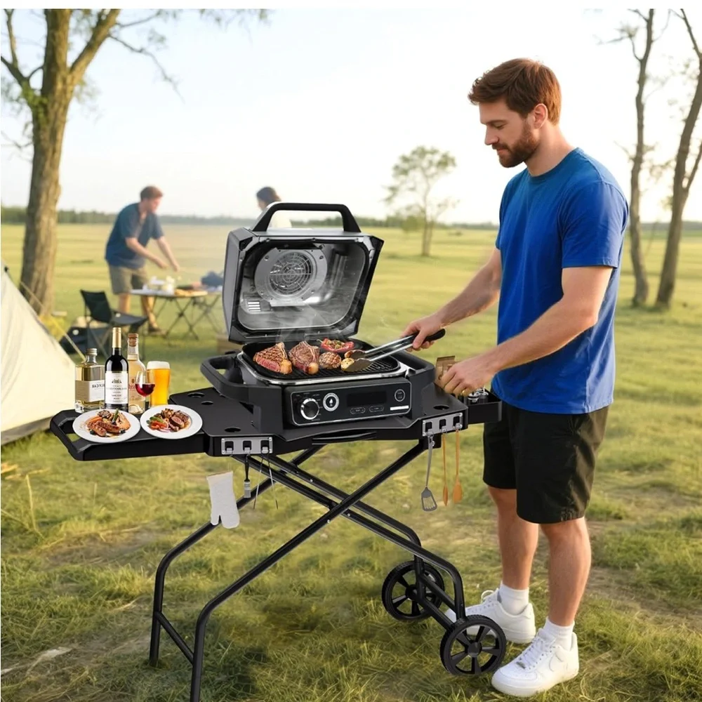 Compatible Portable BBQ🍖Stand w Wheels Side Table & Storage Basket🧺 - Picture 2 of 9